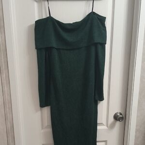 Premier Dark Green Off-Shoulder Dress